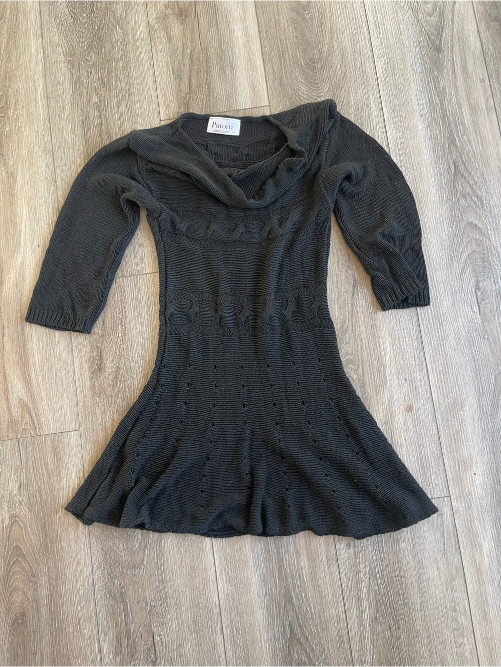 Patróni Black Knit Mini Cotton Sweater Dress Halloween Dark Fairy Tunic